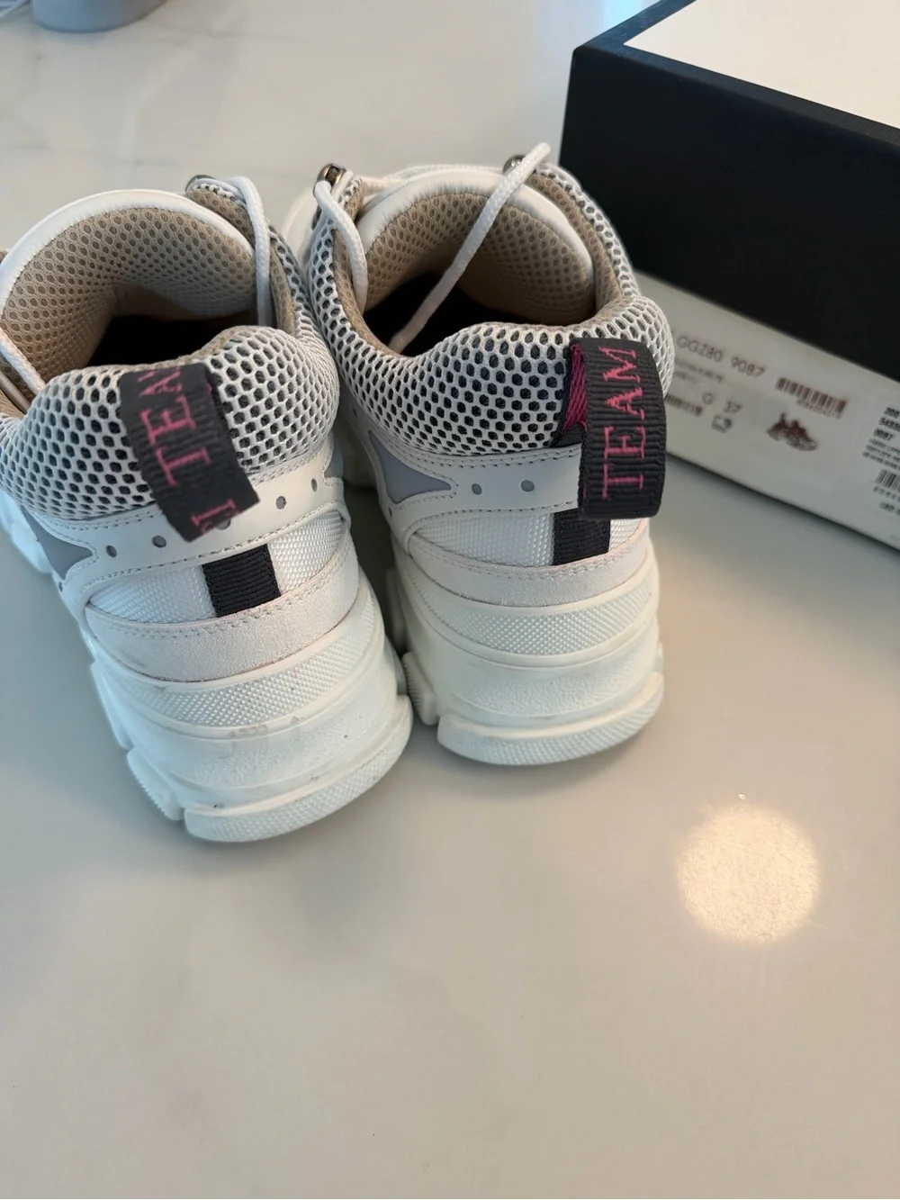 Gucci Flasktrek White and Cream Chunky Mesh Leather Sneakers Size 37 Unisex